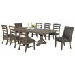 Rustic 9pc Dining Set with Gray Linen Chairs and Extendable Wood Dining Table