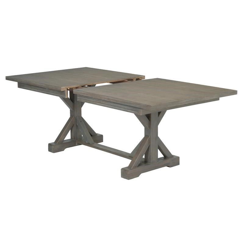 Rustic 7pc Dining Set with Gray Chairs and Bench and Extendable Wood Table