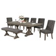 Rustic 7pc Dining Set with Gray Chairs and Bench and Extendable Wood Table