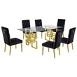7 Piece Dining Set with Rectangular Clear Glass Top and Gold Stainless Steel