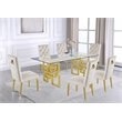 7 Piece Dining Set with Rectangular Clear Glass Top and Gold Stainless Steel