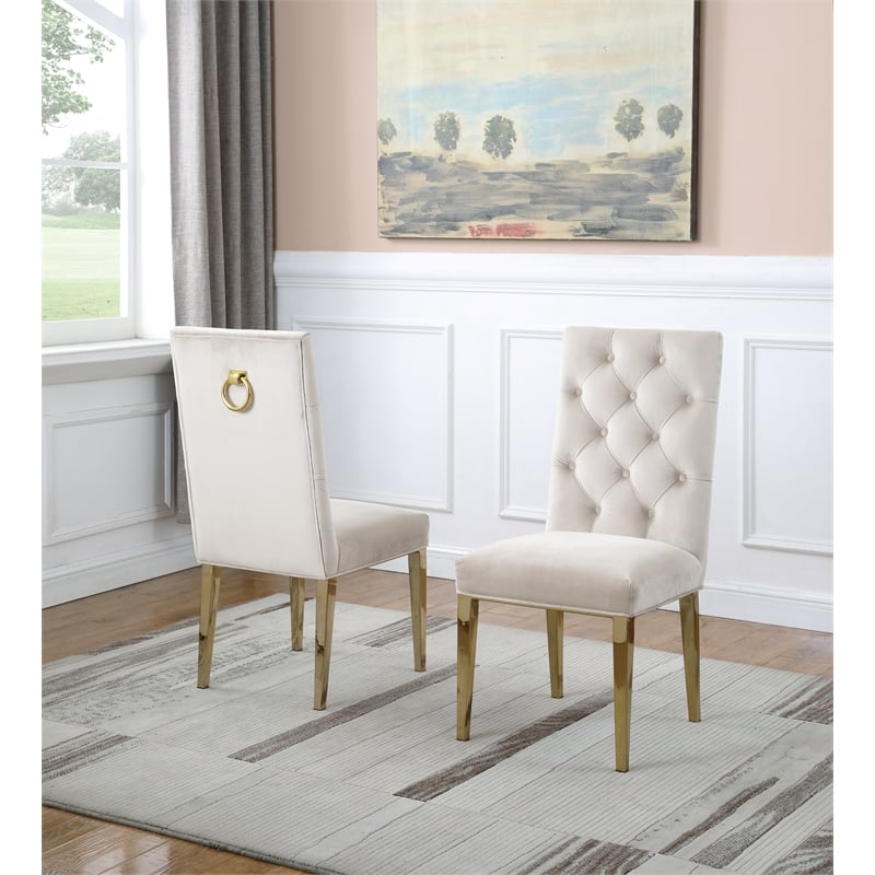 7 Piece Dining Set with Rectangular Clear Glass Top and Gold Stainless Steel