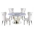 6pc. White Marble Dining Set with Lazy Susan and Silver Stainless Steel
