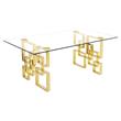 7 Piece Dining Set with Rectangular Clear Glass Top and Gold Stainless Steel