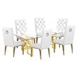 7 Piece Dining Set with Rectangular Clear Glass Top and Gold Stainless Steel