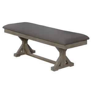 Gray Linen Dining Bench with Rustic Gray Brown Wood in Standard Height