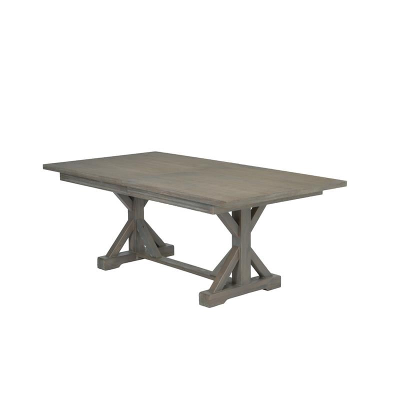 7pc Rustic Gray Brown Wood Dining Set with Gray Linen Bench and Chairs