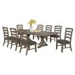 9pc Rustic Gray Brown Wood Dining Set with 8 Gray Linen Chairs