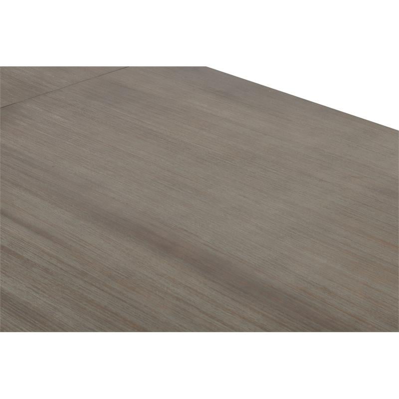 7pc Rustic Gray Brown Wood Dining Set with Beige Linen Bench and Chairs