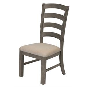 Beige Linen Dining Chair (Single) with Rustic Gray Brown Wood