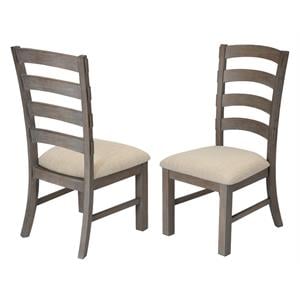 Beige Linen Dining Chairs (Set of 2) with Rustic Gray Brown Wood
