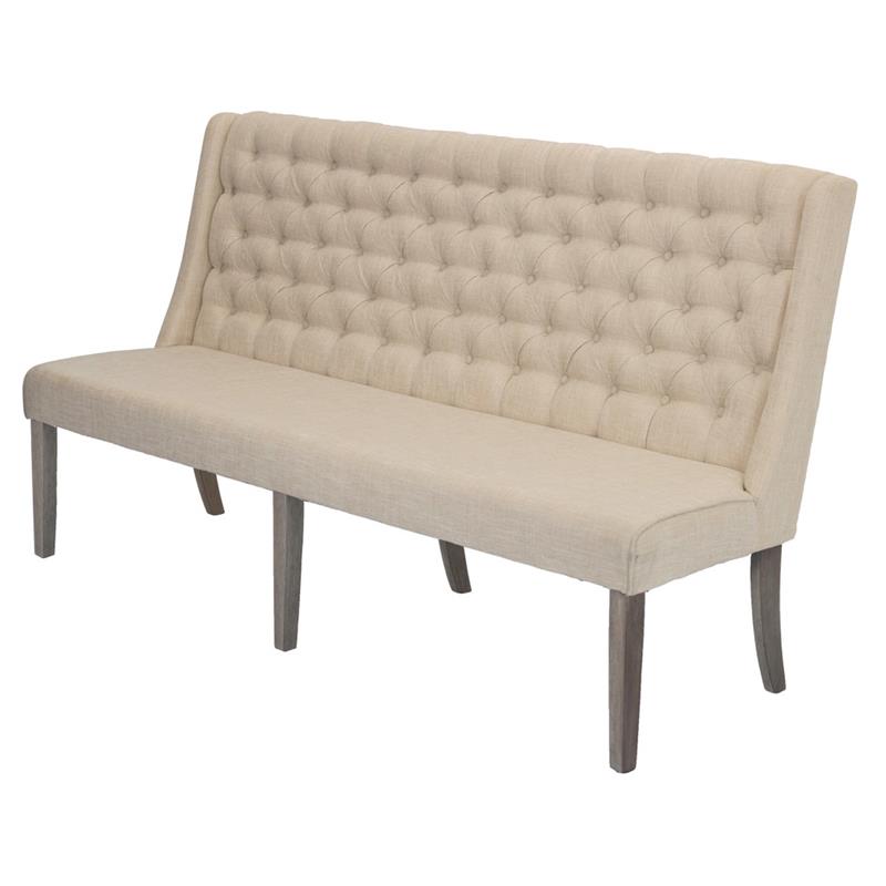 Rustic Gray Wood Dining Bench with Tufted Seats and Beige Linen | Cymax ...