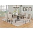Rustic Gray Wood 7pc Dining Set with Table and Beige Linen Chairs