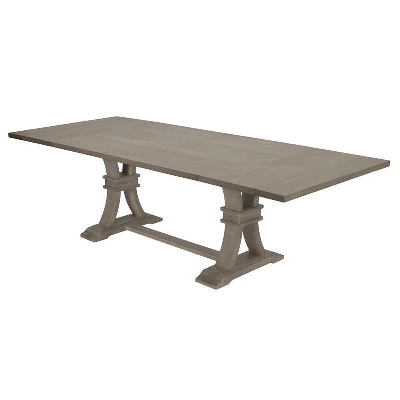 Rustic Gray Wood 7pc Dining Set with Table and Beige Linen Chairs