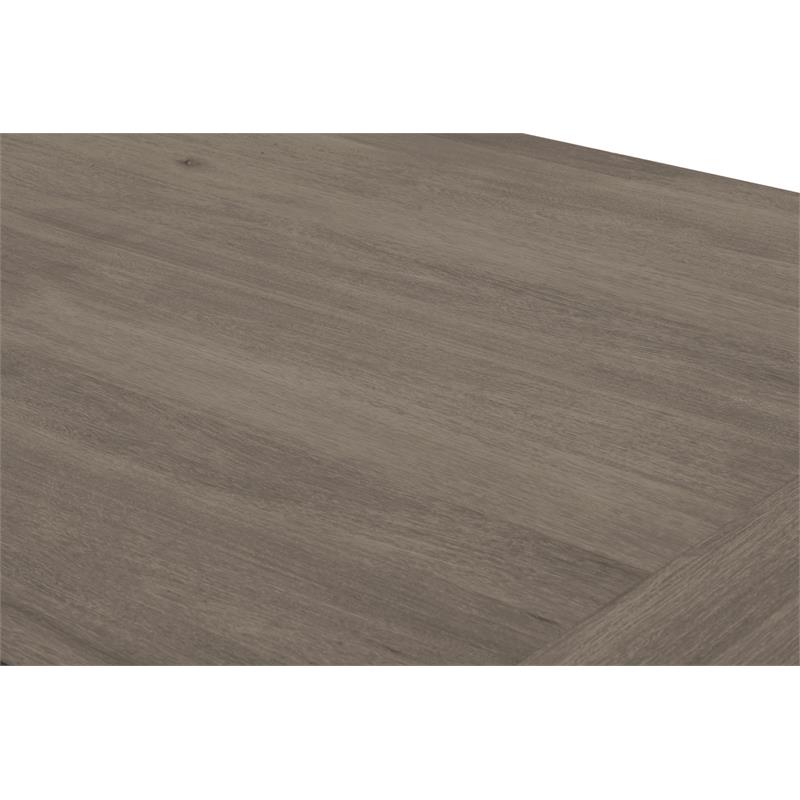 Rustic Gray Wood 7pc Dining Set with Table and Beige Linen Chairs