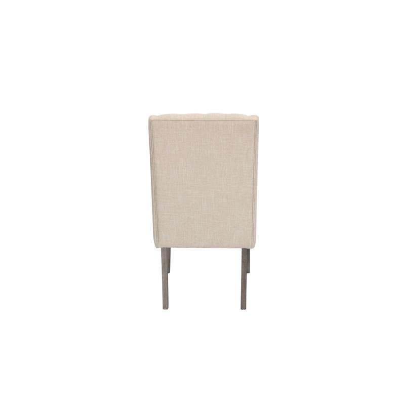 Rustic Gray Wood 7pc Dining Set with Table and Beige Linen Chairs
