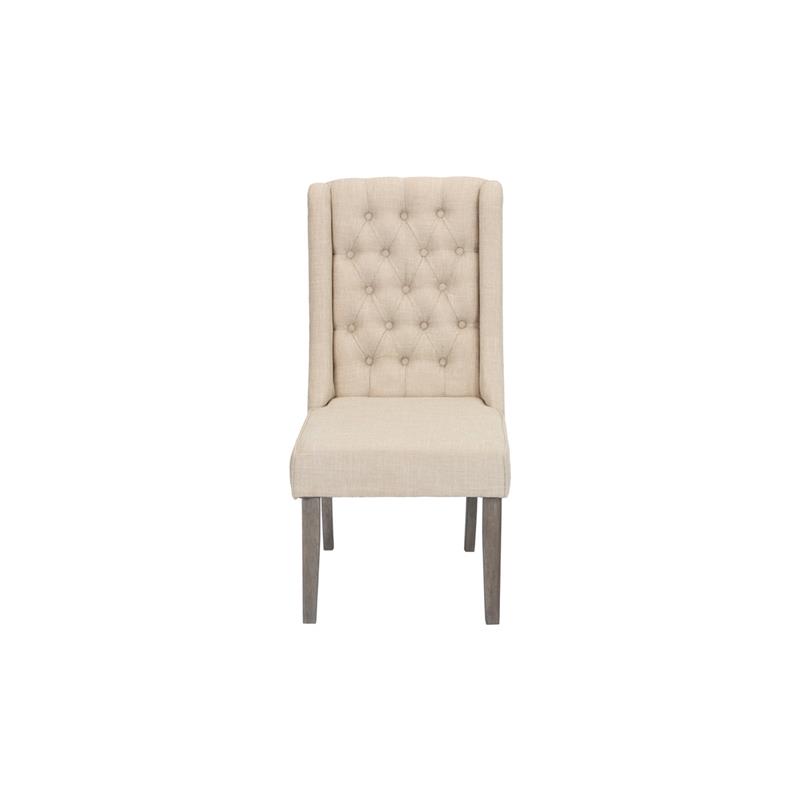 Rustic Gray Dining Chairs (Set of 2) with Beige Linen Fabric Tufted Seats