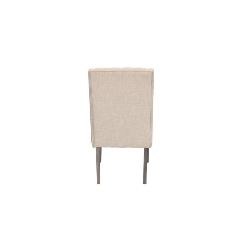 Rustic Gray Dining Chairs (Set of 2) with Beige Linen Fabric Tufted Seats