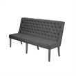 Rustic Gray Wood Dining Bench with Tufted Seats and Gray Linen