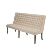 Rustic Gray Wood Dining Bench with Tufted Seats and Gray Linen