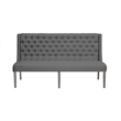Rustic Gray Wood Dining Bench with Tufted Seats and Gray Linen