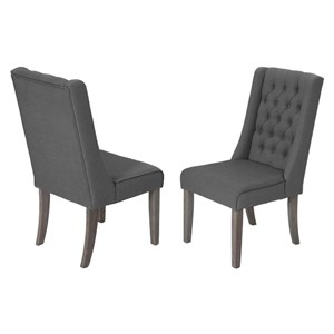 Rustic Gray Dining Chairs (Set of 2) with Gray Linen Fabric Tufted Seats