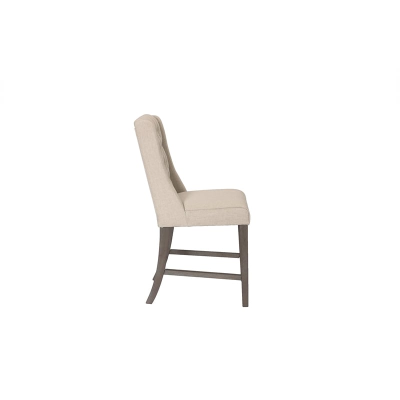 Counter-height Rustic Gray Wood Chair (Set of 2) with Beige Fabric Tufted Seats