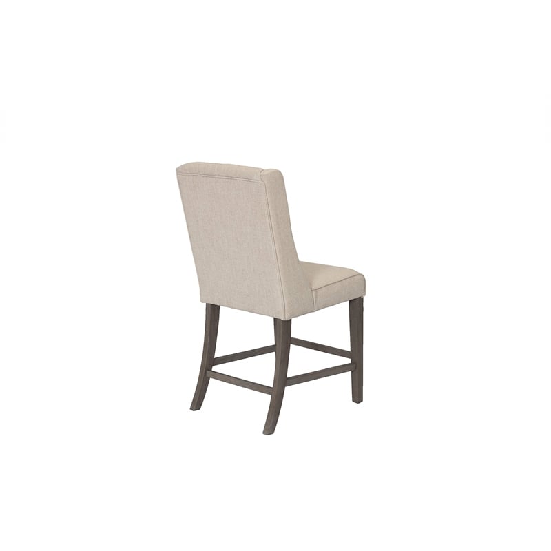Counter-height Rustic Gray Wood Chair (Set of 2) with Beige Fabric Tufted Seats