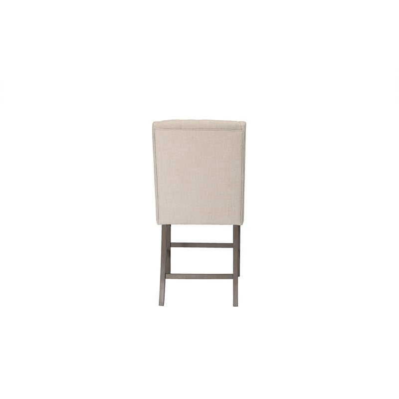 Counter-height Rustic Gray Wood Chair (Set of 2) with Beige Fabric Tufted Seats