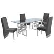 Rectangular Clear Glass 5pc Dining Set with Silver Stainless Steel Base