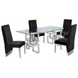 Rectangular Clear Glass 5pc Dining Set with Silver Stainless Steel Base