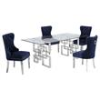 Rectangular Clear Glass 5pc Dining Set with Silver Stainless Steel Base