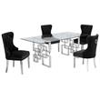 Rectangular Clear Glass 5pc Dining Set with Silver Stainless Steel Base