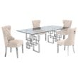 Rectangular Clear Glass 5pc Dining Set with Silver Stainless Steel Base