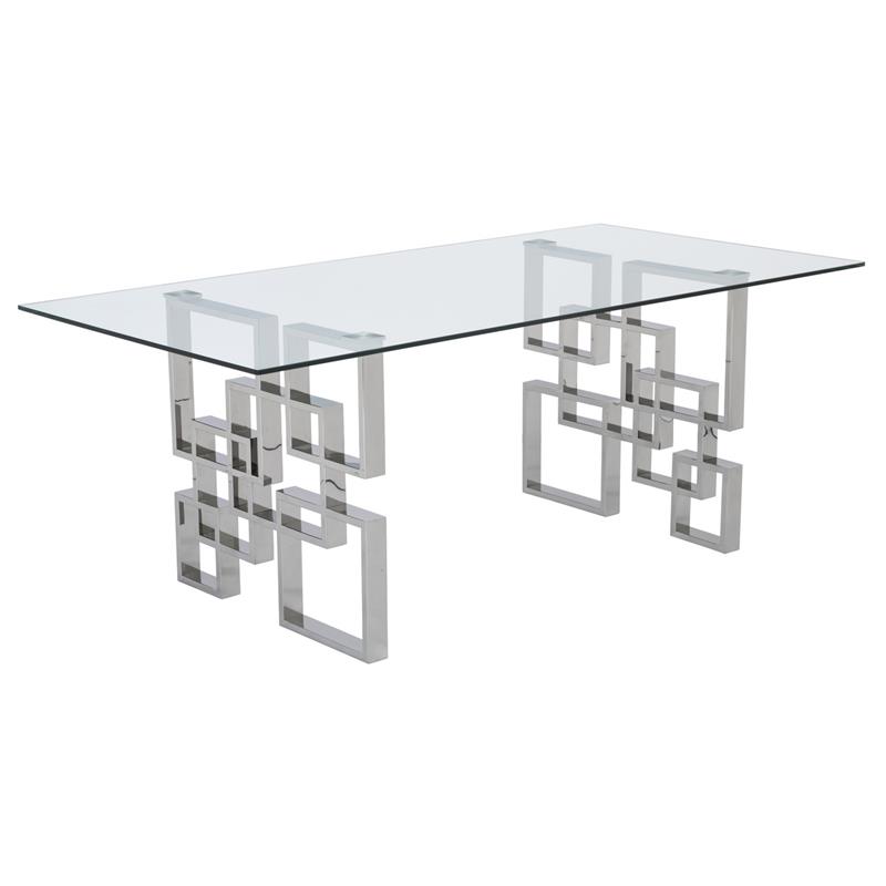 Rectangular Clear Glass 5pc Dining Set with Silver Stainless Steel Base