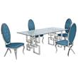 Rectangular Clear Glass 5pc Dining Set with Silver Stainless Steel Base