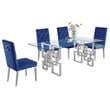 Rectangular Clear Glass 5pc Dining Set with Silver Stainless Steel Base