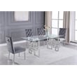 Rectangular Clear Glass 5pc Dining Set with Silver Stainless Steel Base