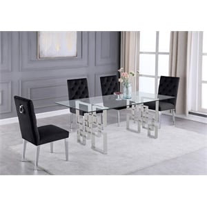 Rectangular Clear Glass 5pc Dining Set with Silver Stainless Steel Base
