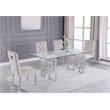 Rectangular Clear Glass 5pc Dining Set with Silver Stainless Steel Base