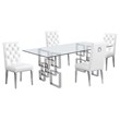 Rectangular Clear Glass 5pc Dining Set with Silver Stainless Steel Base