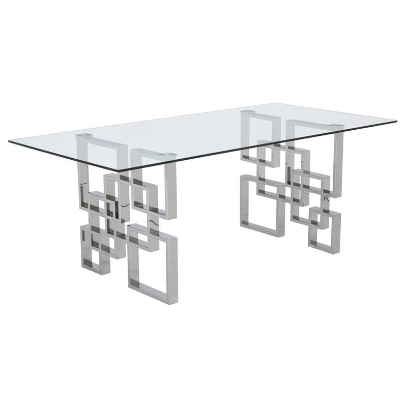 Rectangular Clear Glass 5pc Dining Set with Silver Stainless Steel Base