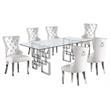 Rectangular Clear Glass 7pc Dining Set with Silver Stainless Steel Base
