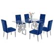 Rectangular Clear Glass 7pc Dining Set with Silver Stainless Steel Base