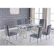 Rectangular Clear Glass 7pc Dining Set with Silver Stainless Steel Base