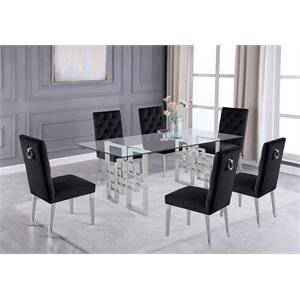 Rectangular Clear Glass 7pc Dining Set with Silver Stainless Steel Base