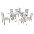 Rectangular Clear Glass 7pc Dining Set with Silver Stainless Steel Base