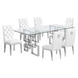 Rectangular Clear Glass 7pc Dining Set with Silver Stainless Steel Base