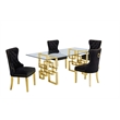 Rectangular Clear Glass 5pc Dining Set with Gold Stainless Steel Base