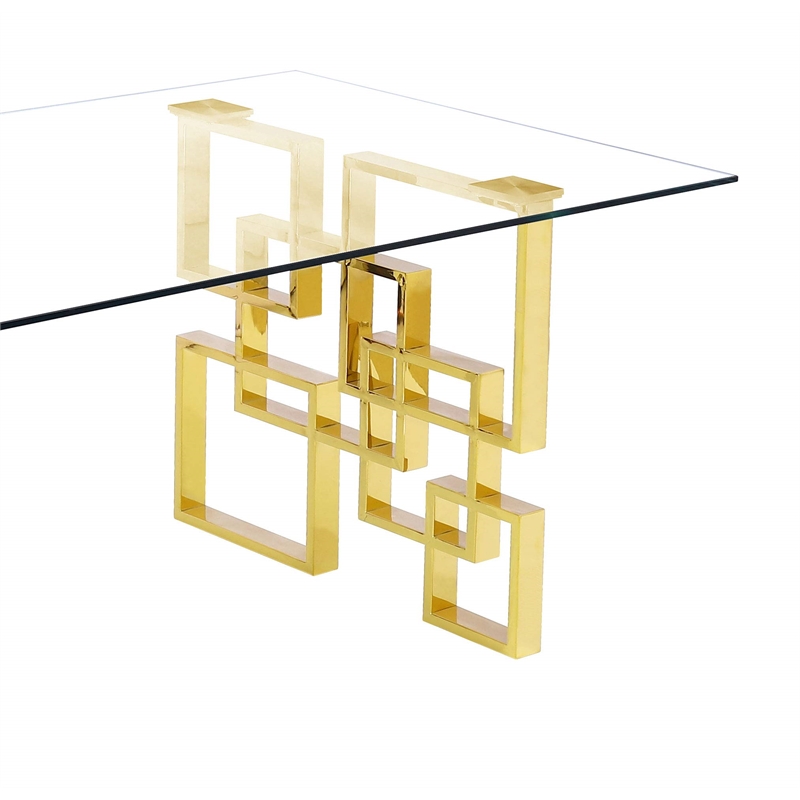 Rectangular Clear Glass 5pc Dining Set with Gold Stainless Steel Base